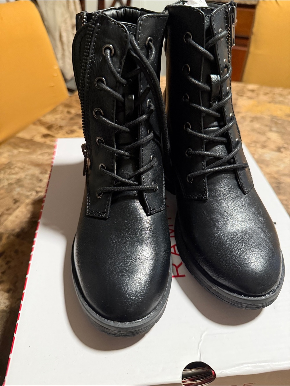 Rampage Black Lace-Up Combat Boots for Women